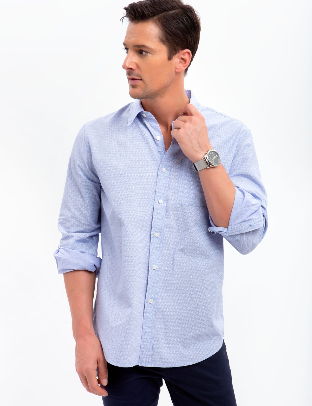 Slim Fit Stretch Printed Dress Shirt with Pocket