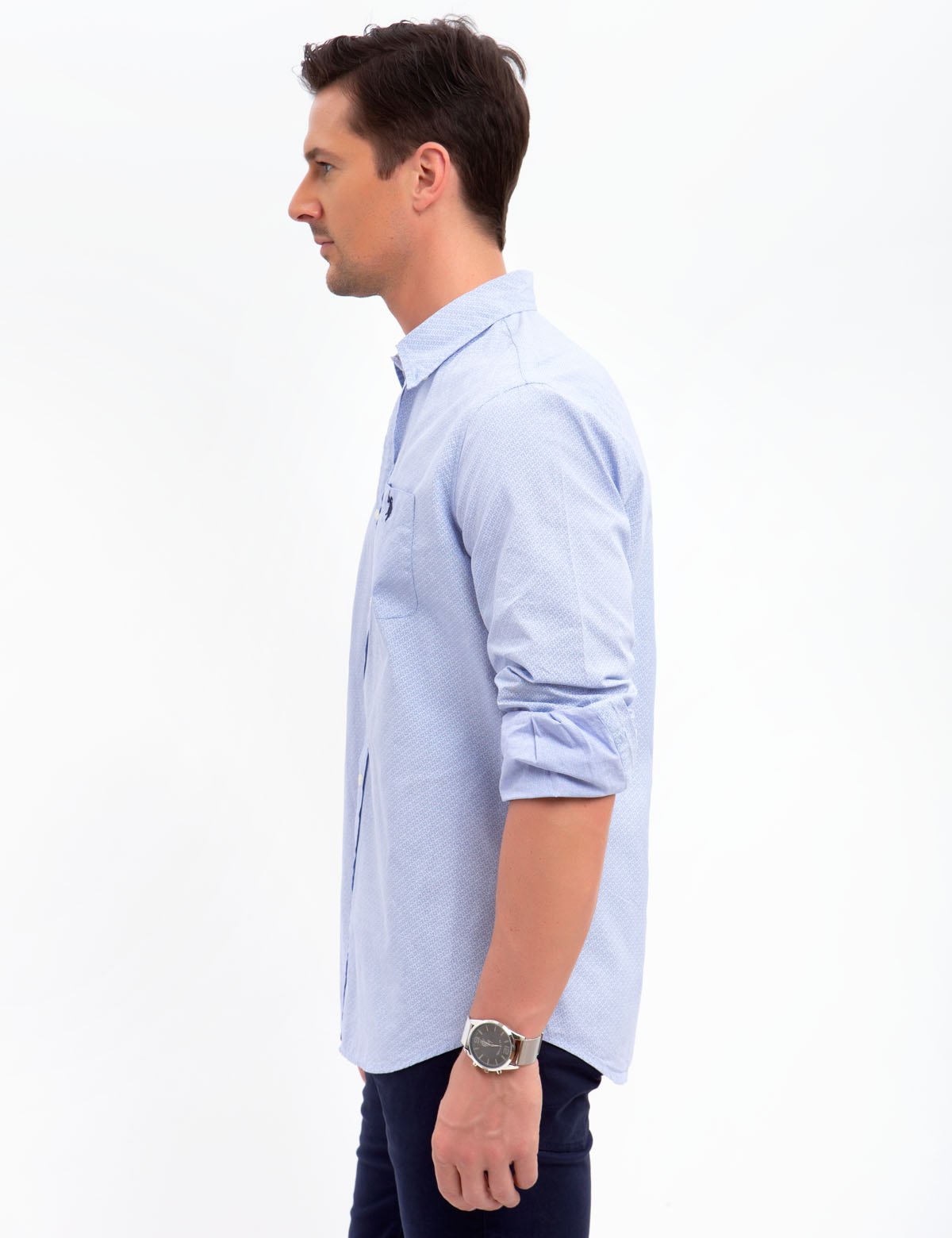 Slim Fit Stretch Printed Dress Shirt with Pocket