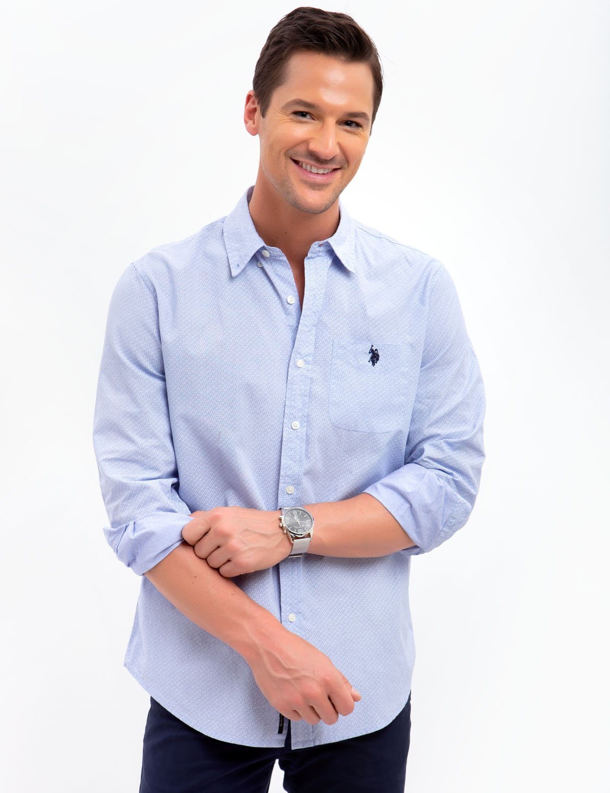 Slim Fit Stretch Printed Dress Shirt with Pocket