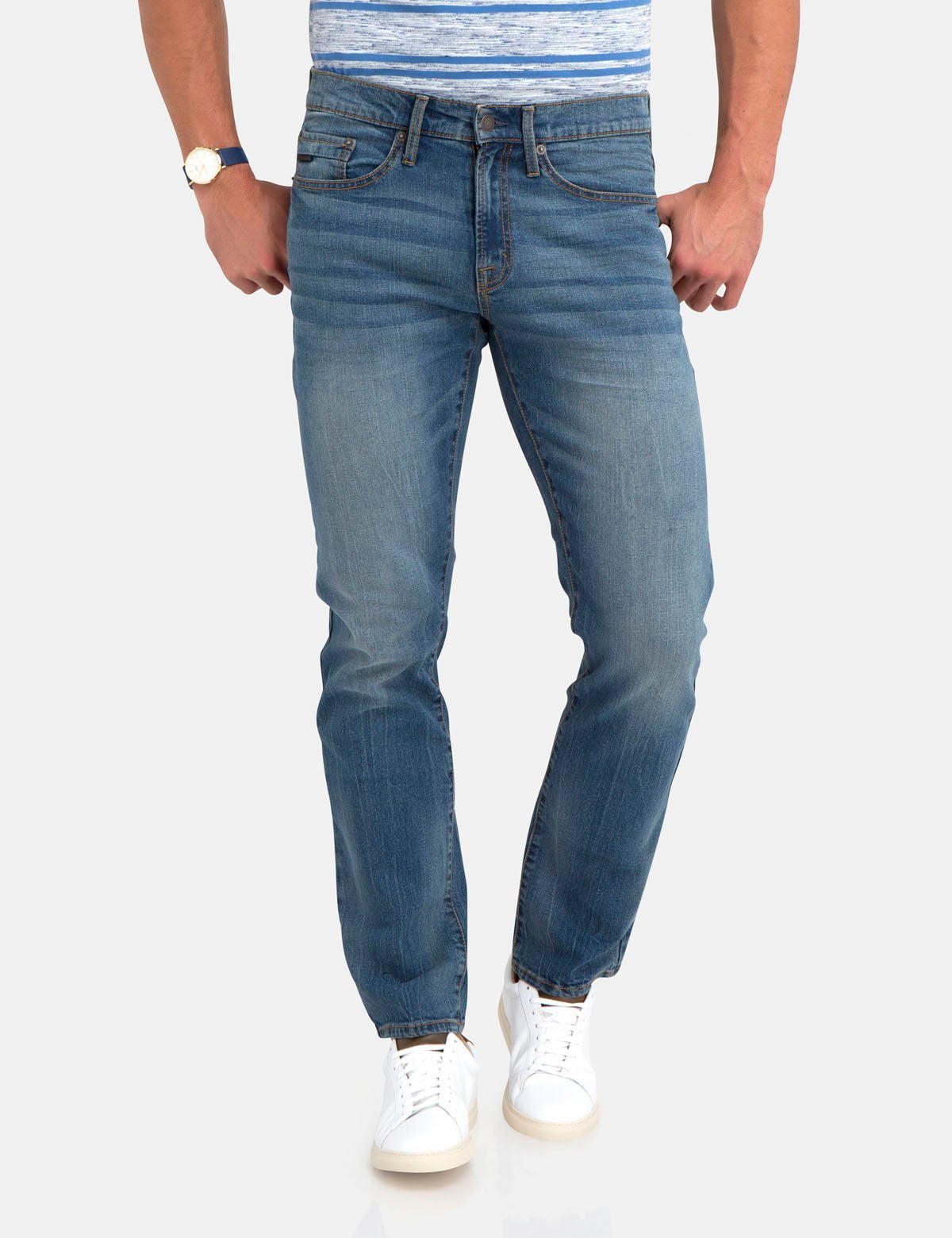 Men's Slim Straight Stretch Jeans - 99% Cotton Comfort Fit