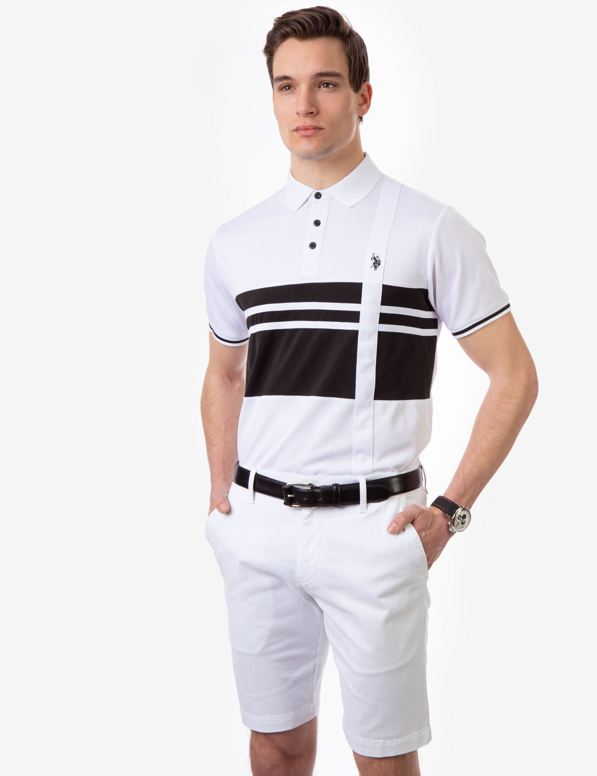 U.S. Polo Assn. Stripe Colorblock Golf Shirt - Moisture Wicking