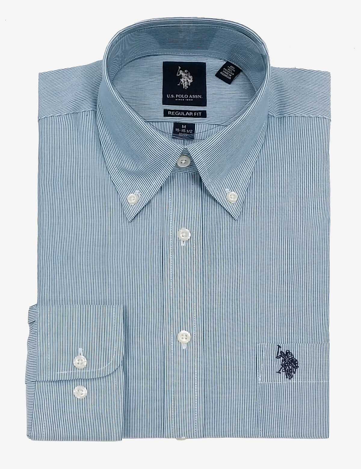 Men's Cotton Blend Striped Dress Shirt with Logo Pocket