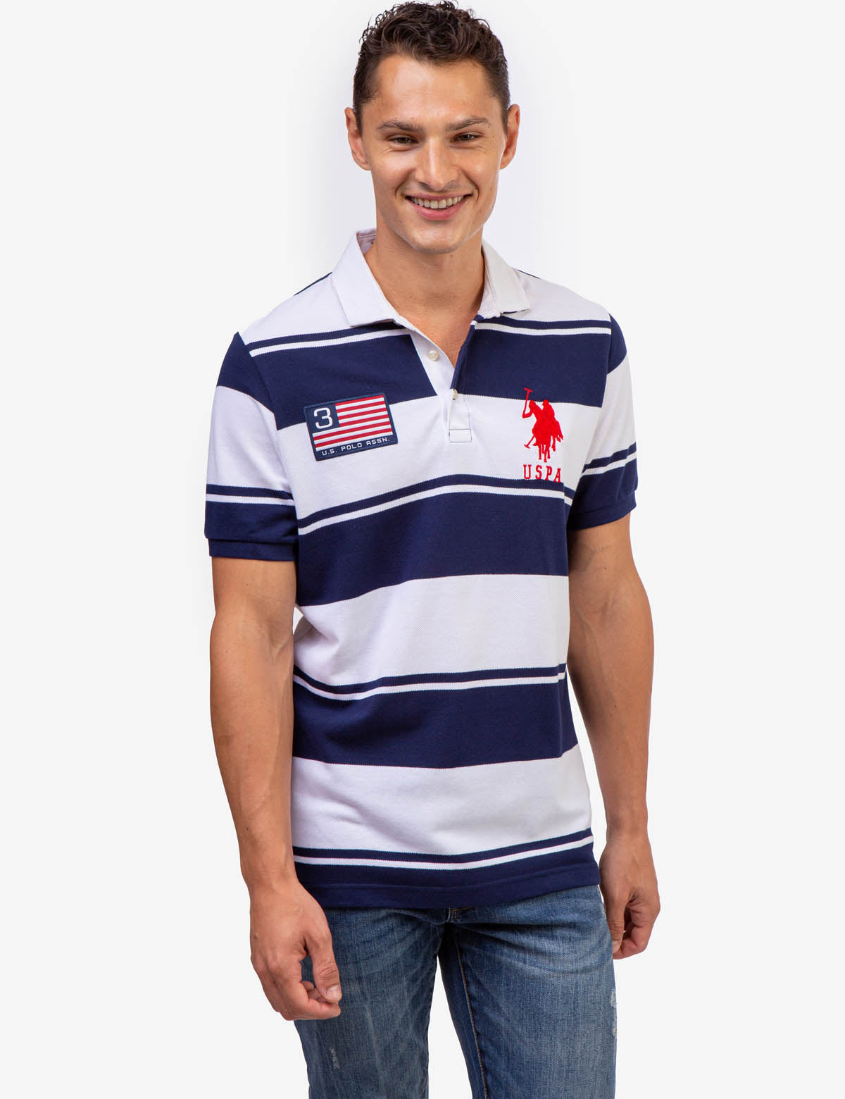 USPA Striped Flag Polo Shirt with Contrast Collar