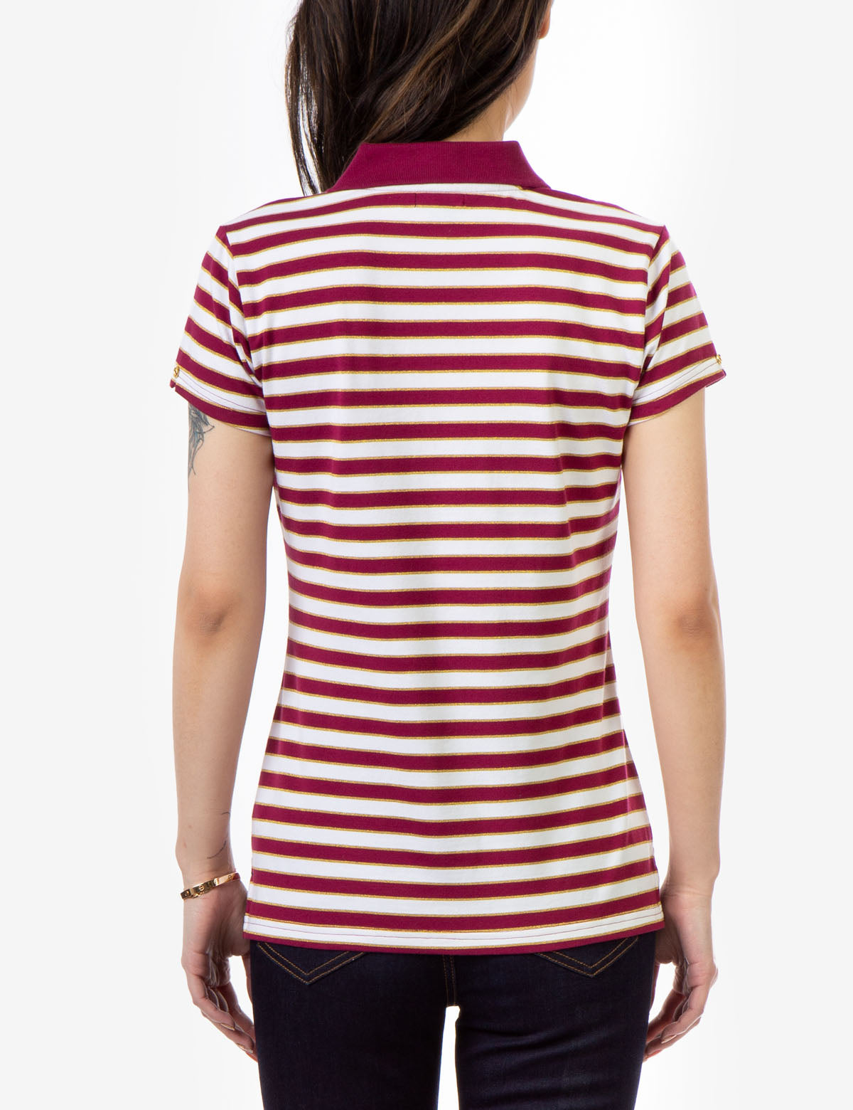 Men's Metallic Stripe Lurex Polo Shirt with Vented Sides