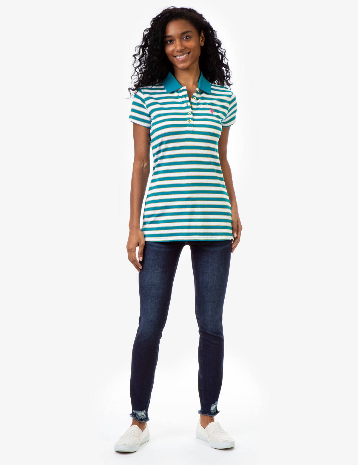 Men's Metallic Stripe Lurex Polo Shirt with Vented Sides