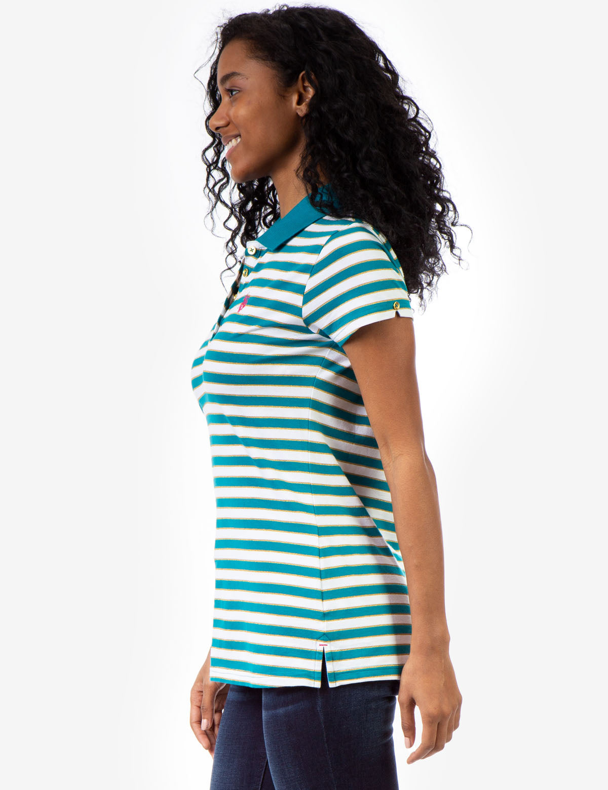 Men's Metallic Stripe Lurex Polo Shirt with Vented Sides