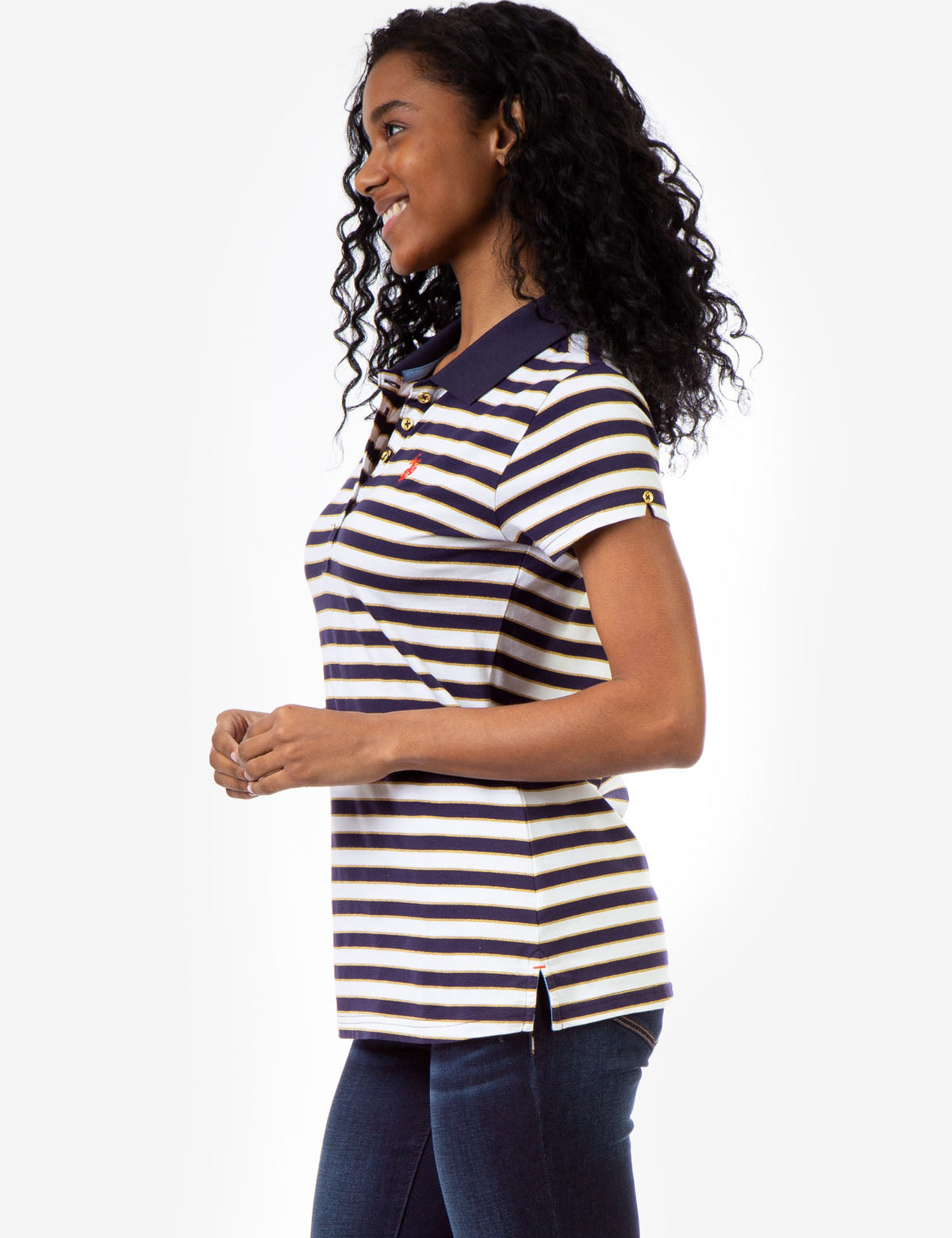 Men's Metallic Stripe Lurex Polo Shirt with Vented Sides