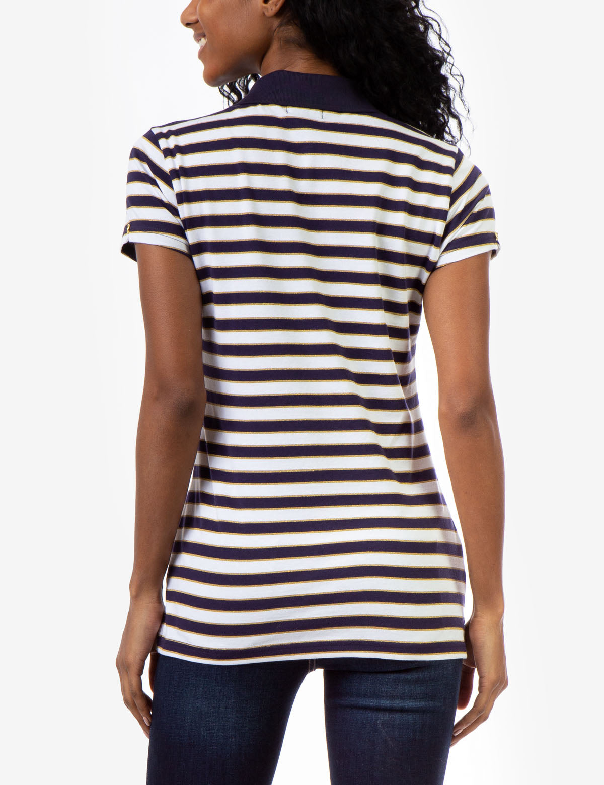 Men's Metallic Stripe Lurex Polo Shirt with Vented Sides