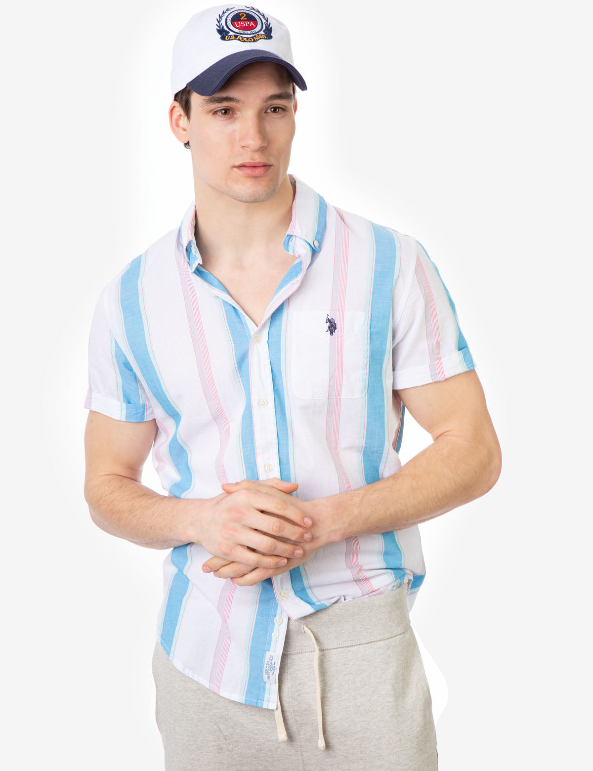 Men's Striped Madras Short Sleeve Button-Up Shirt