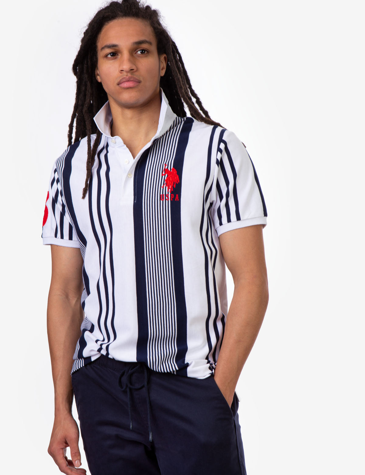 USPA Striped Pique Polo Shirt with Contrast Details