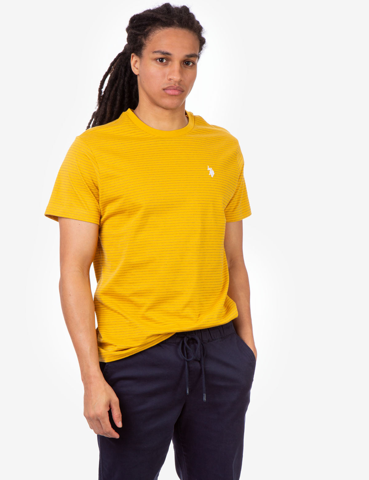 Stripe Shadow Crew Neck T-Shirt with Embroidered Logo