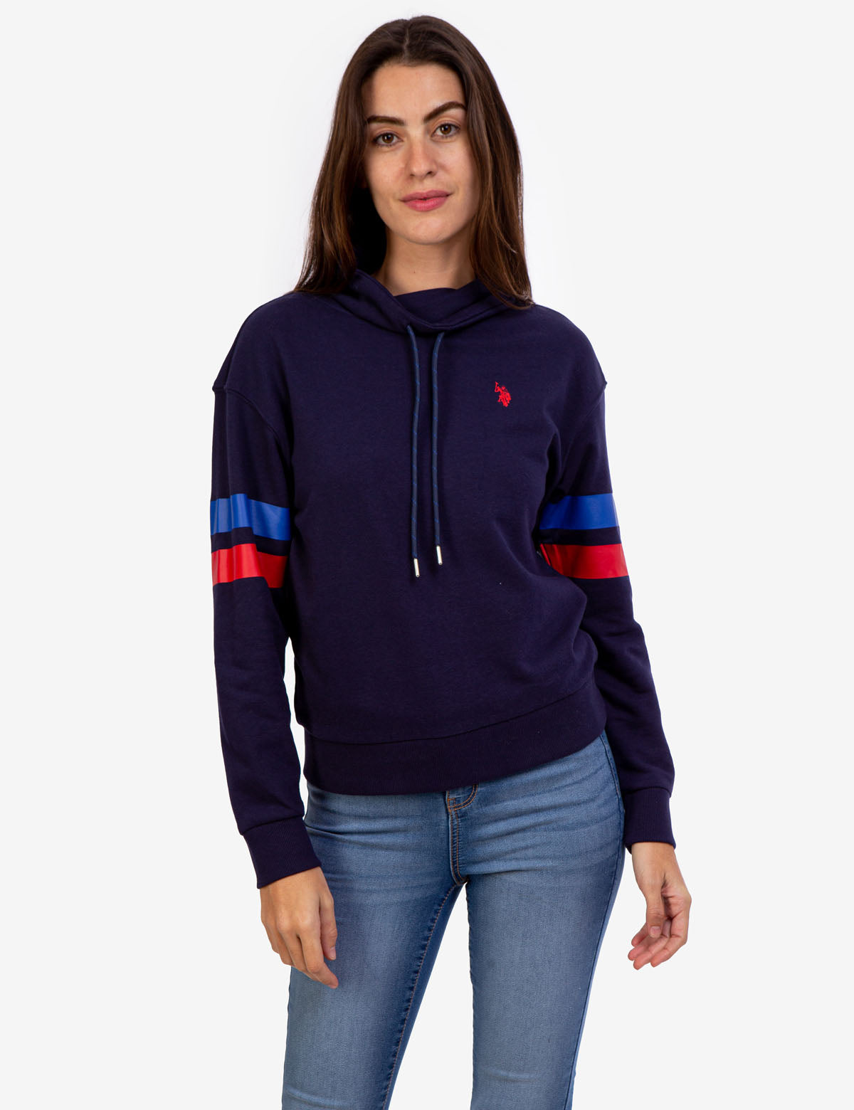 Striped Cowl Neck Sweatshirt with Long Sleeves