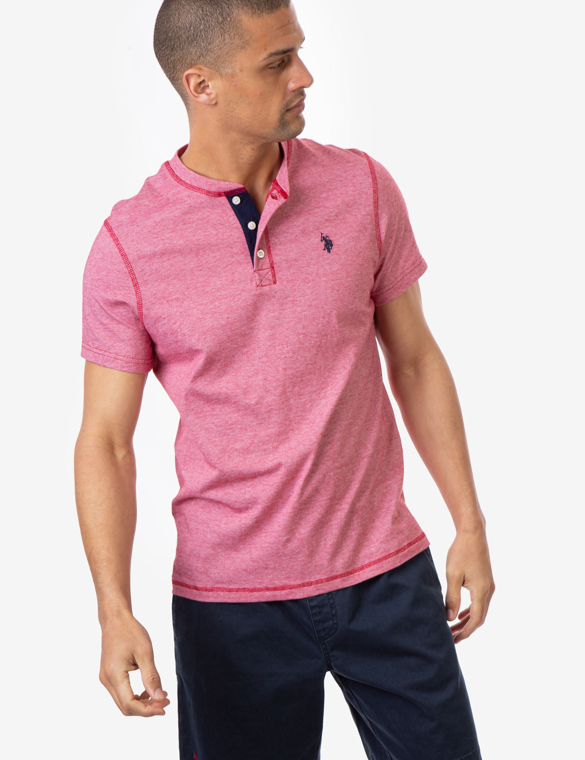 Men's Stripe Slub Short Sleeve Henley Shirt