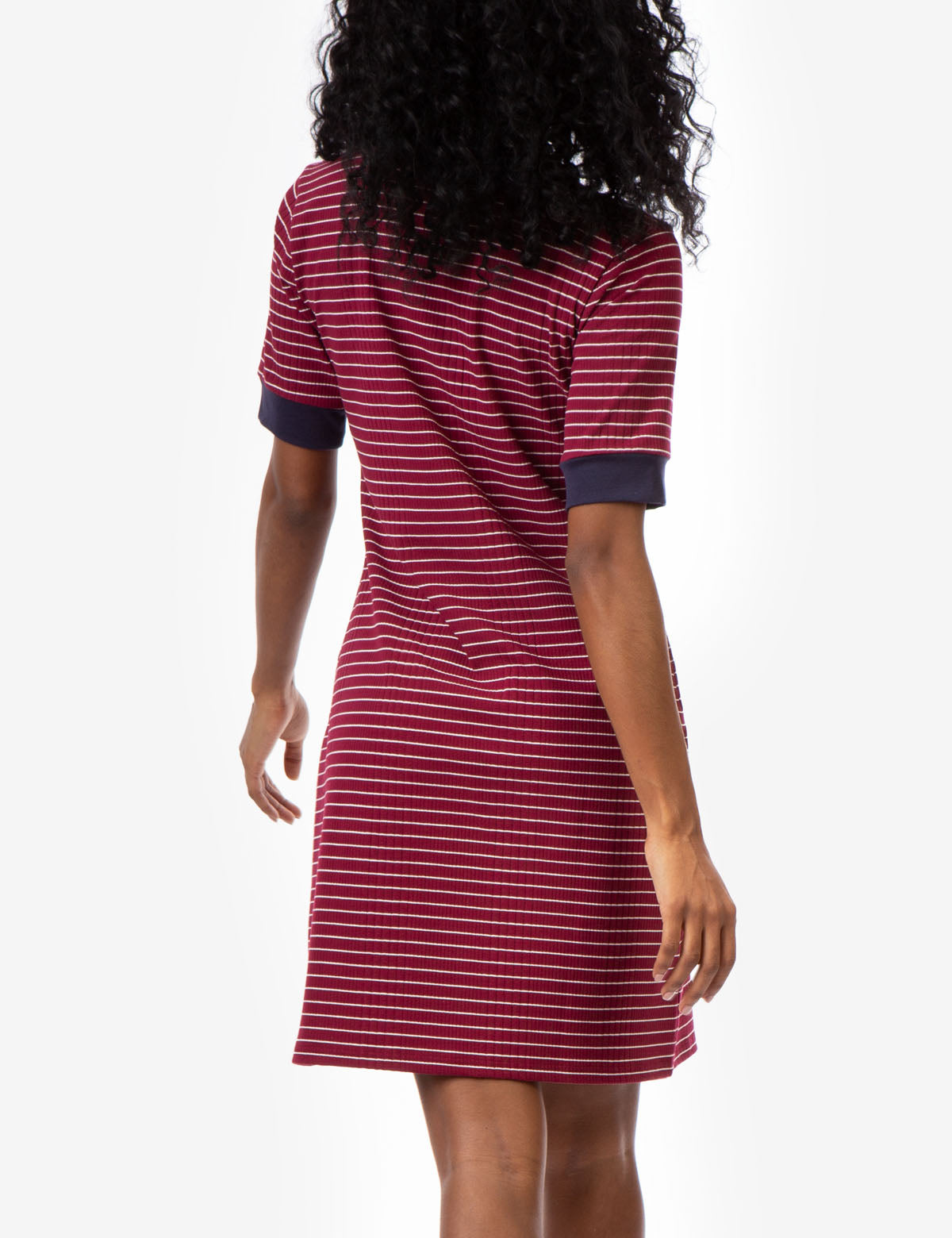 Women's Striped Split Neck Dress with Contrast Cuffs