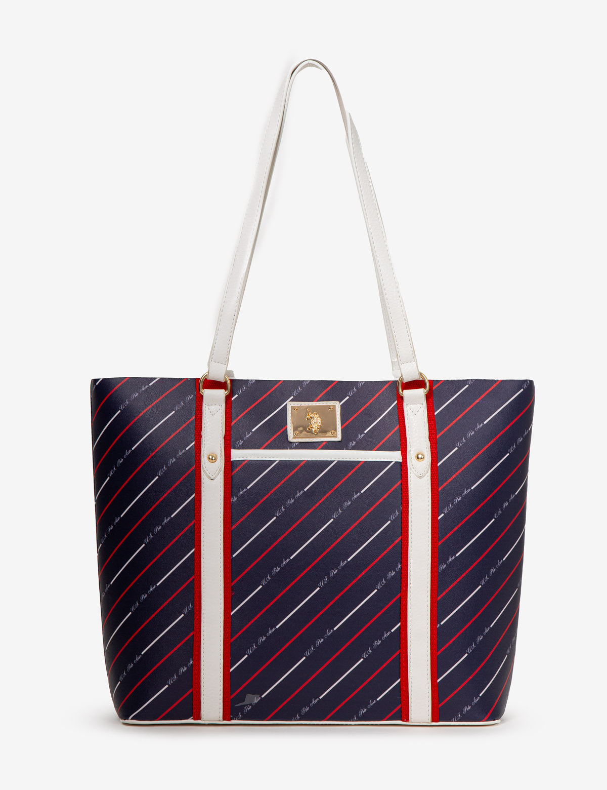 U.S. Polo Assn. Stripe Tote Bag with Zip Closure & Accessory Pocket