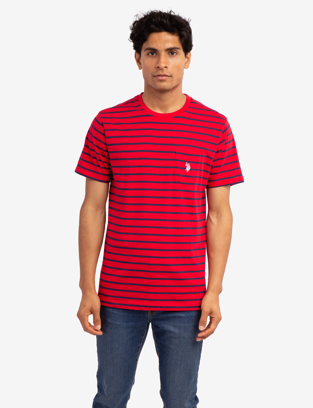 Men's Striped Pocket T-Shirt with Embroidered Logo