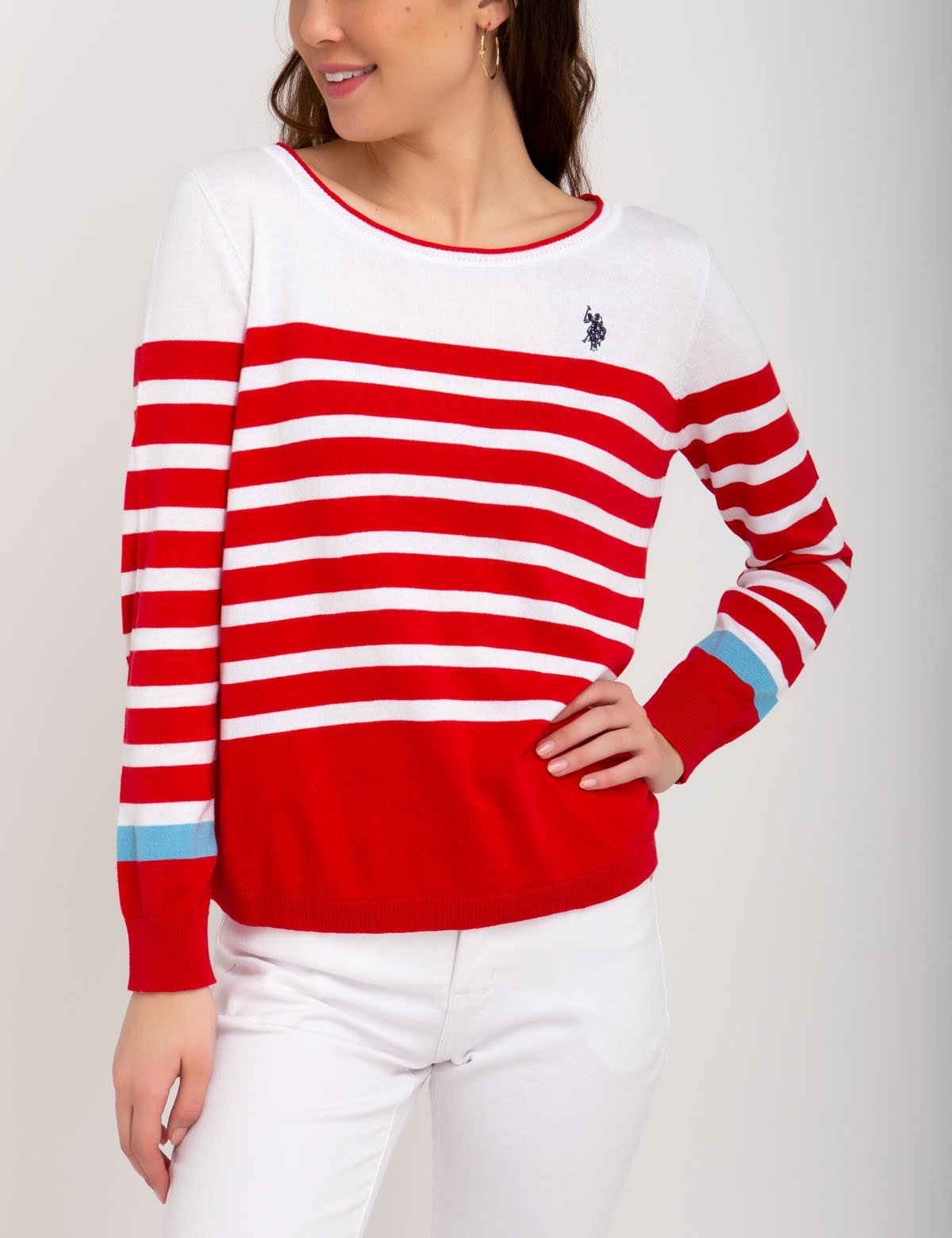 Striped Colorblock Cotton Sweater with Embroidered Logo