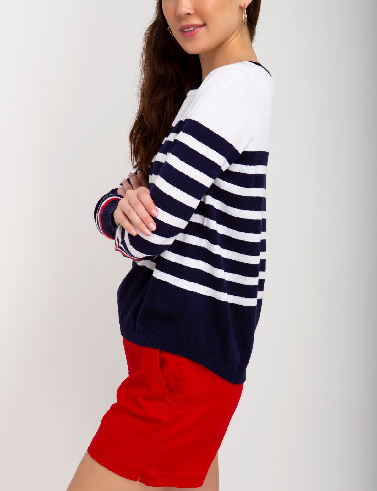 Striped Colorblock Cotton Sweater with Embroidered Logo