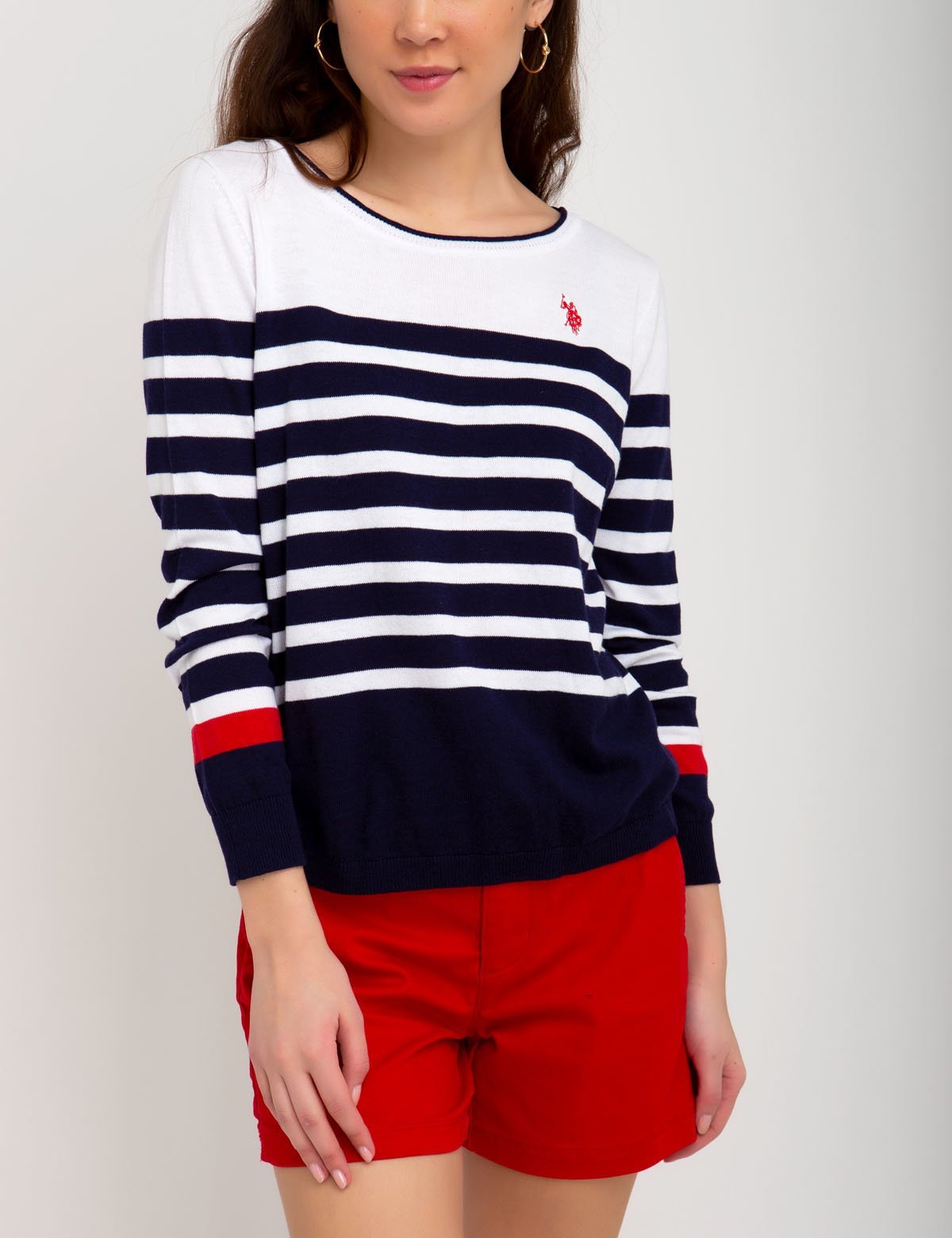 Striped Colorblock Cotton Sweater with Embroidered Logo