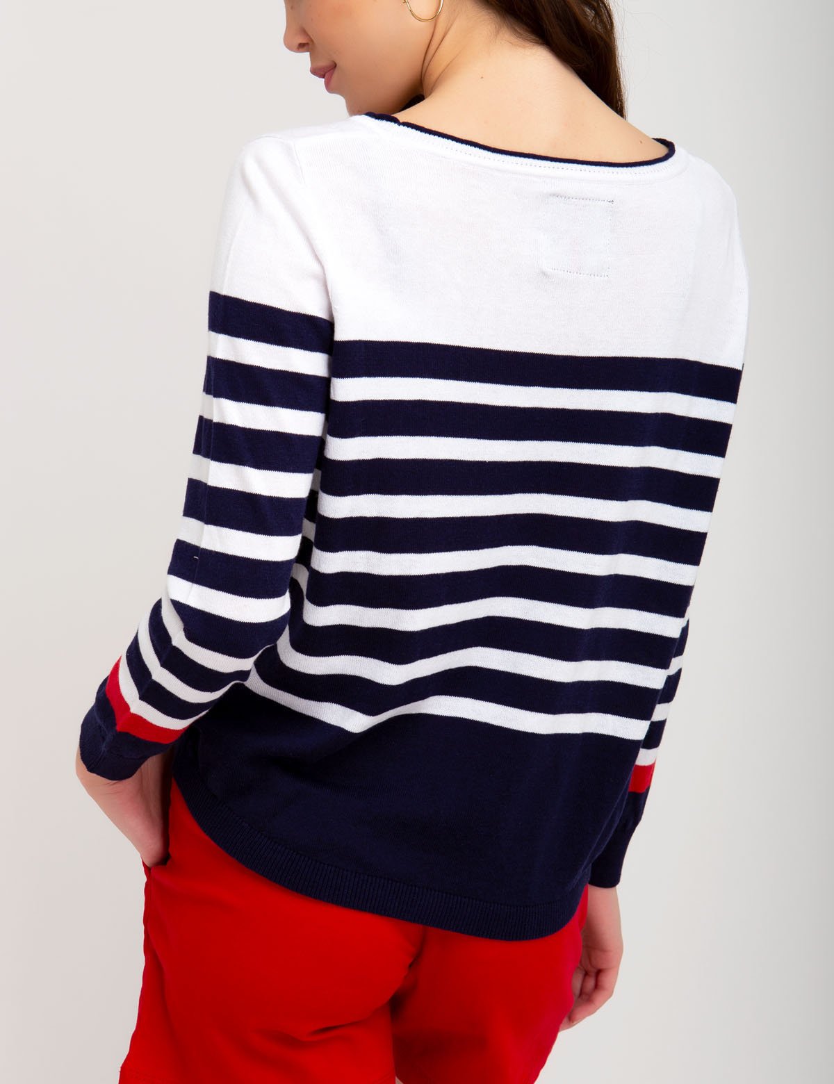Striped Colorblock Cotton Sweater with Embroidered Logo