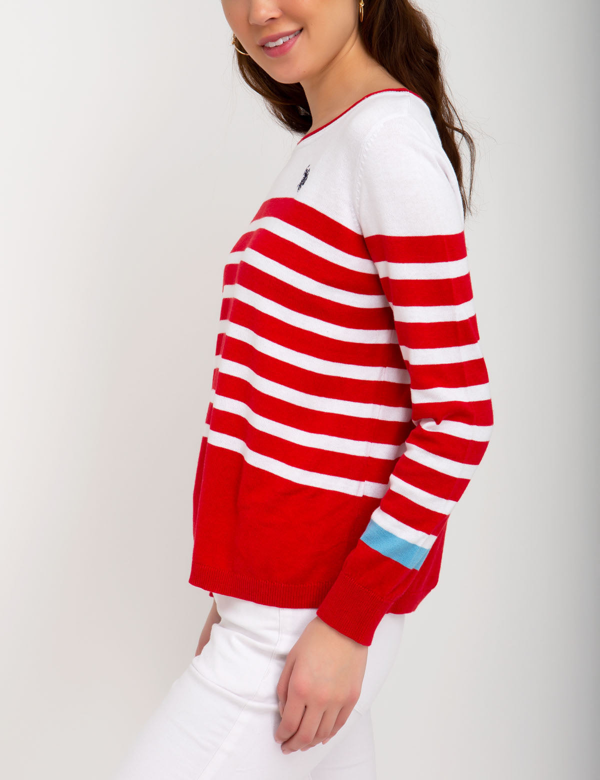 Striped Colorblock Cotton Sweater with Embroidered Logo