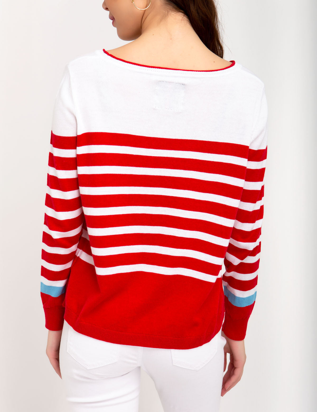 Striped Colorblock Cotton Sweater with Embroidered Logo