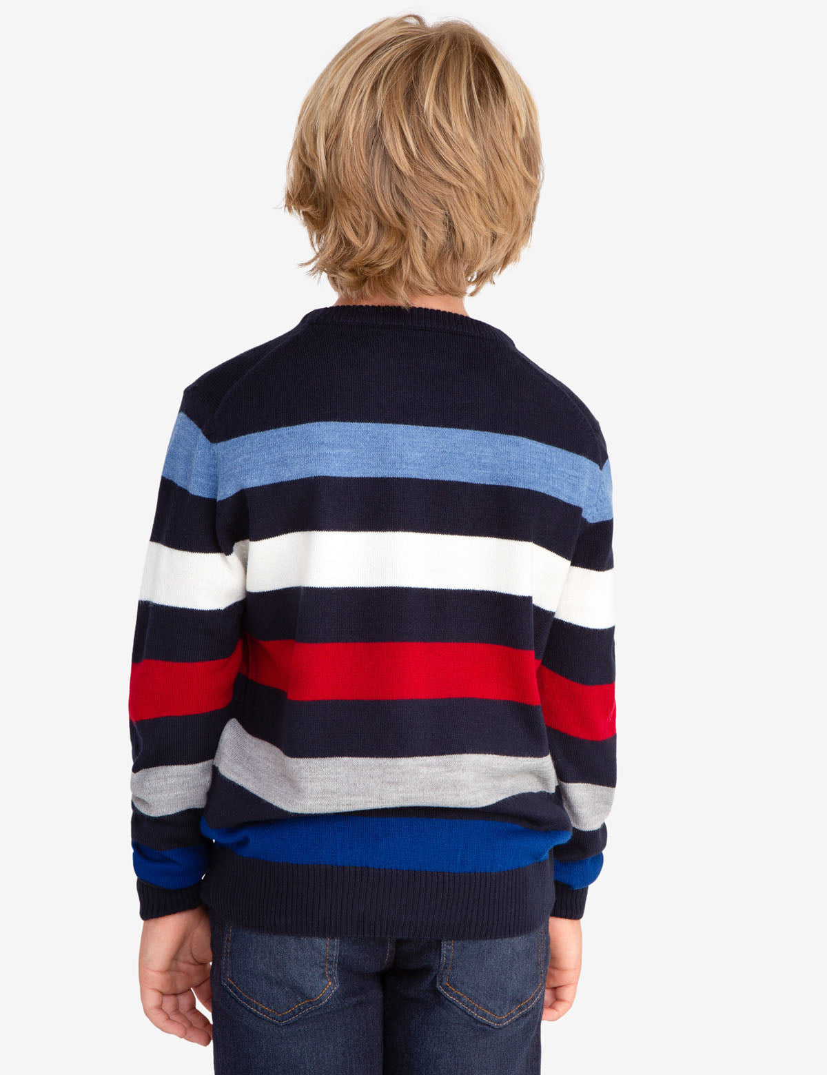 Striped Crew Neck Sweater with Embroidered Logo - 100% Acrylic