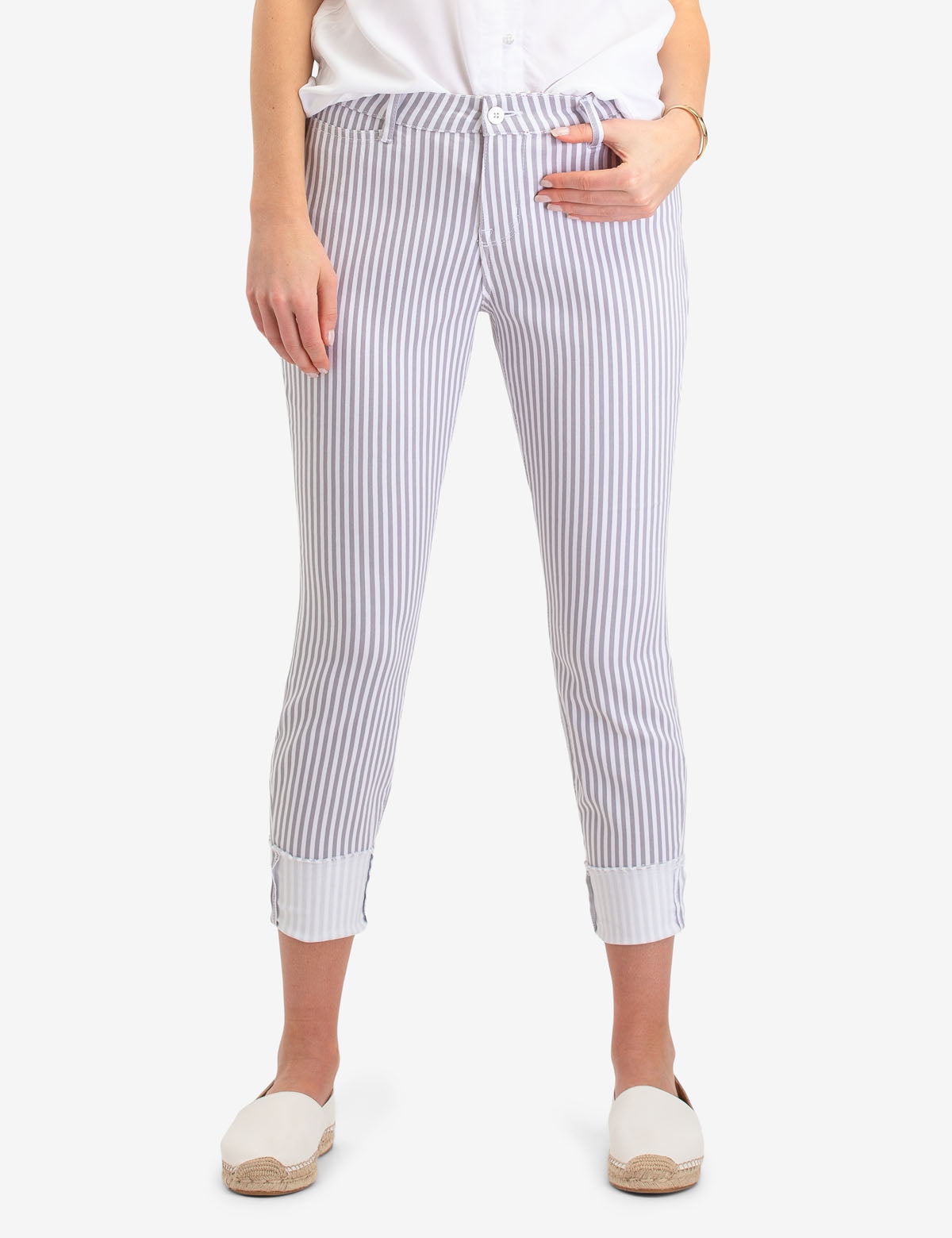 Striped Crop Jeggings - Stretch Sateen with Pockets