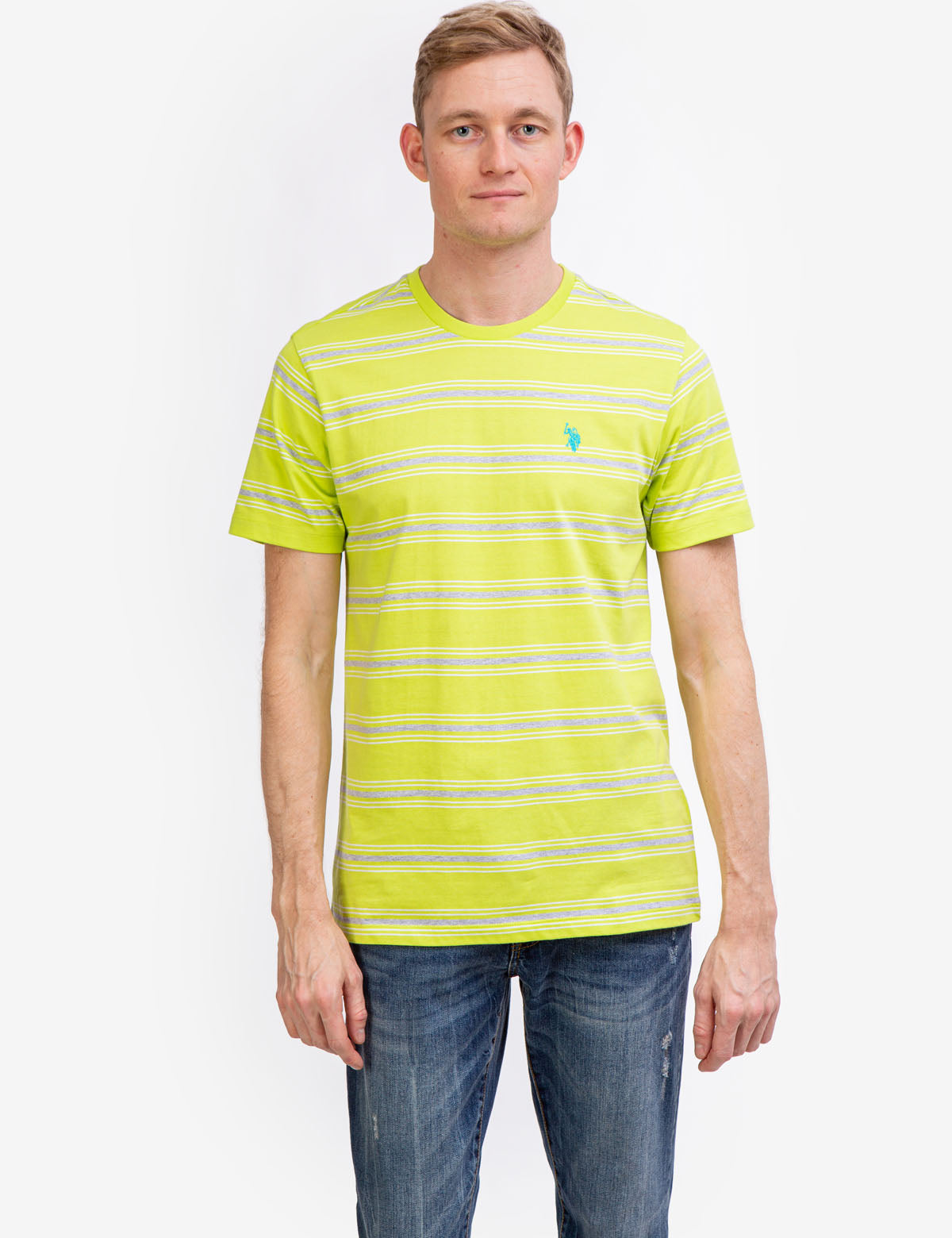 Men's Striped Crew Neck T-Shirt with Contrast Logo