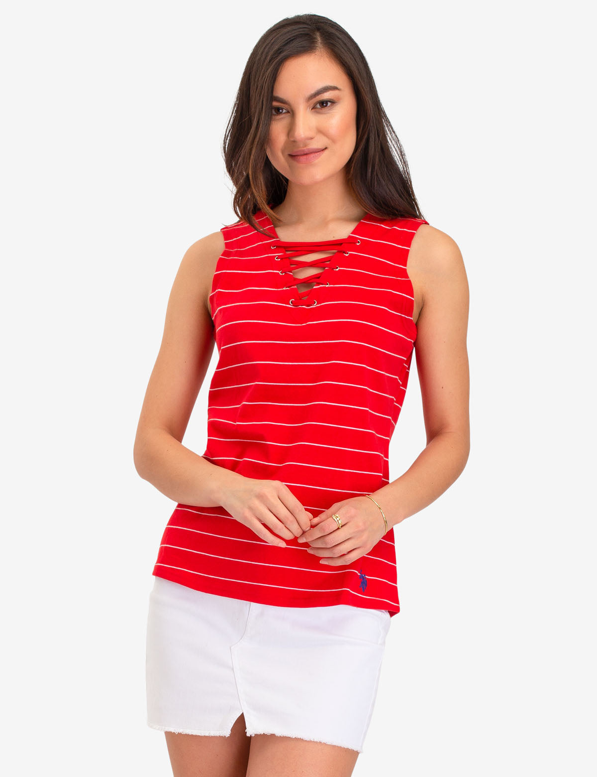 Women's Striped Sleeveless Lace-Up Top