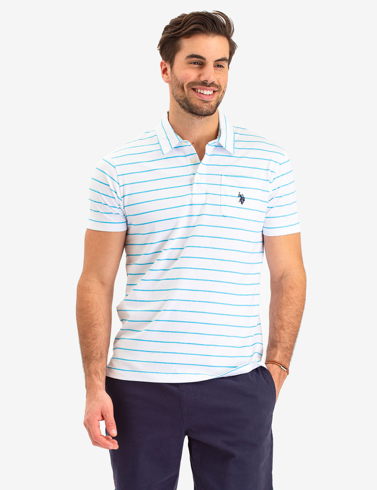 Men's Striped Polo Shirt with Pocket & Logo