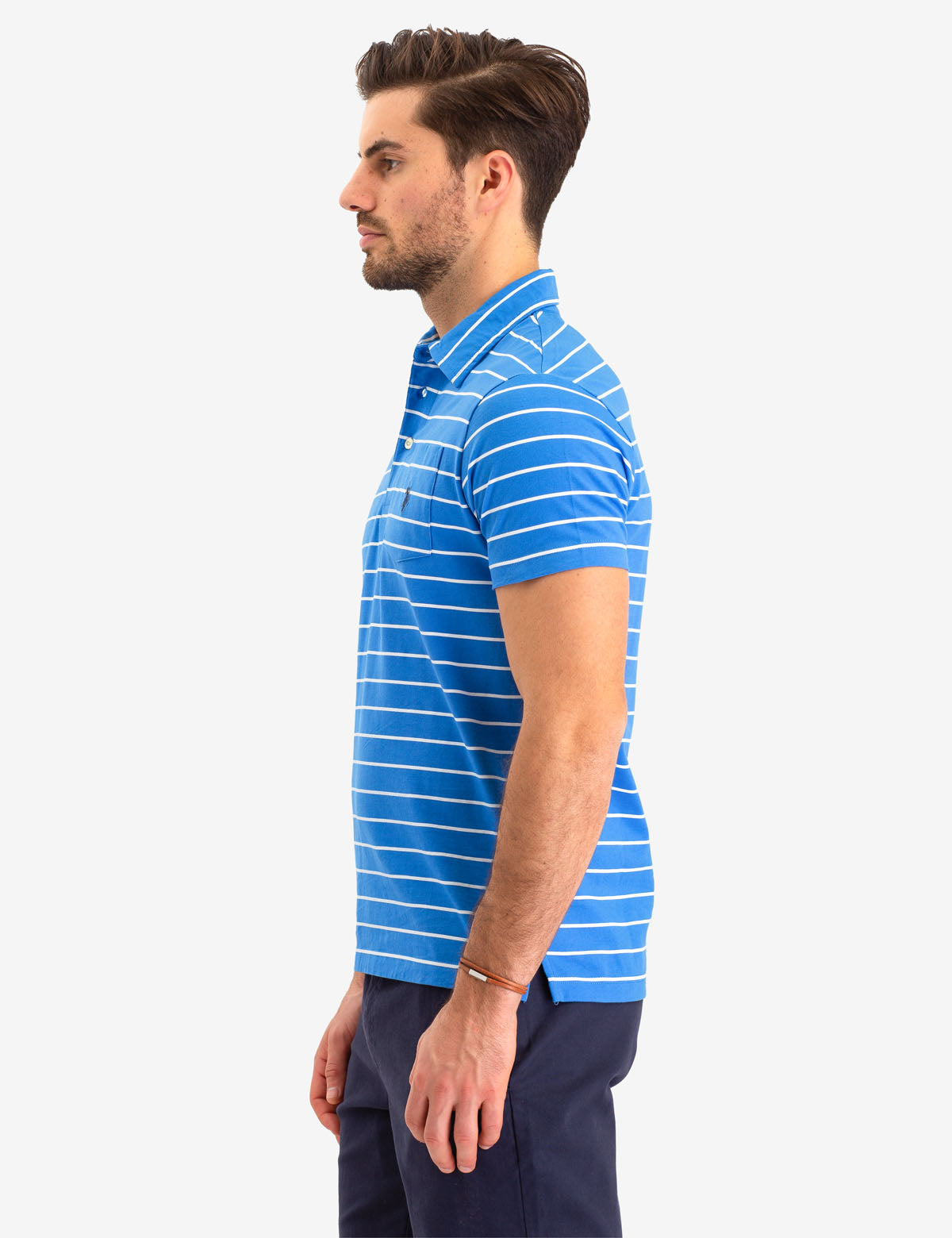 Men's Striped Polo Shirt with Pocket & Logo