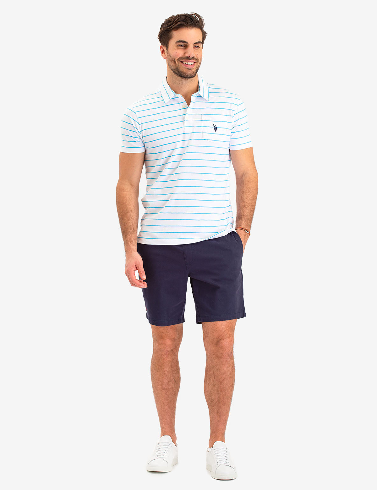 Men's Striped Polo Shirt with Pocket & Logo