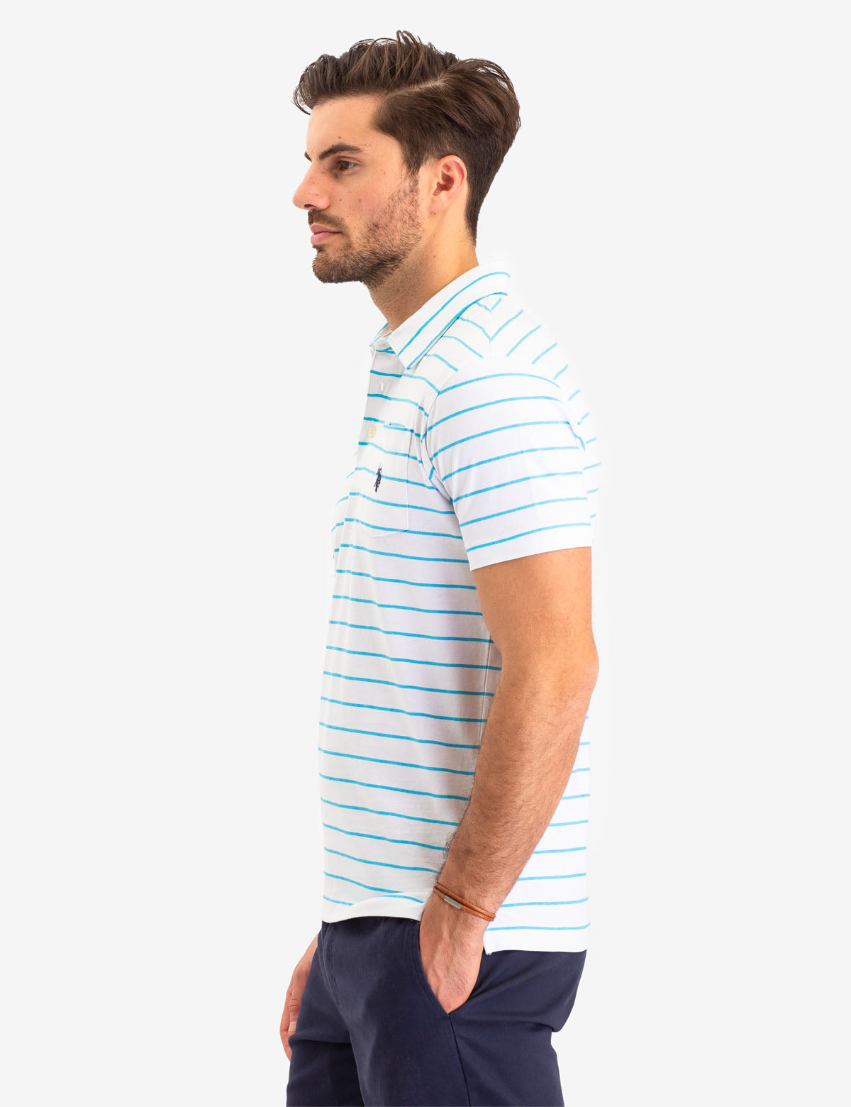 Men's Striped Polo Shirt with Pocket & Logo