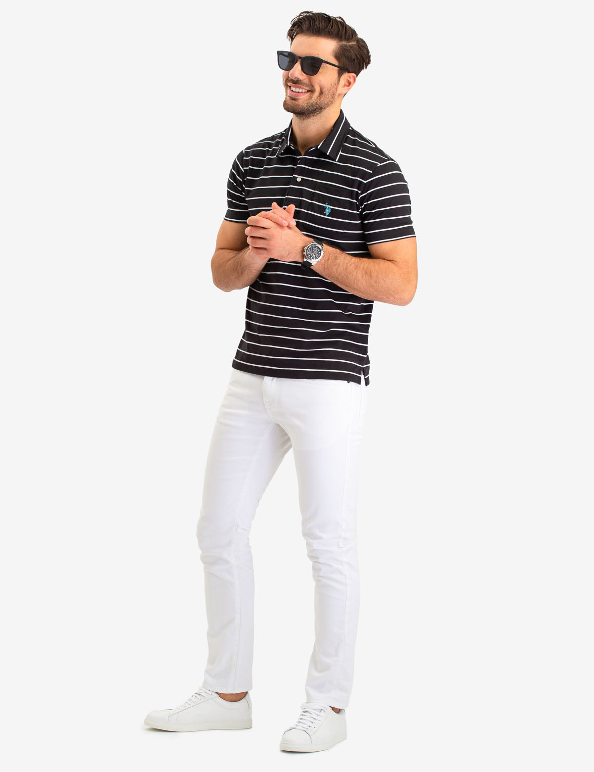 Men's Striped Polo Shirt with Pocket & Logo