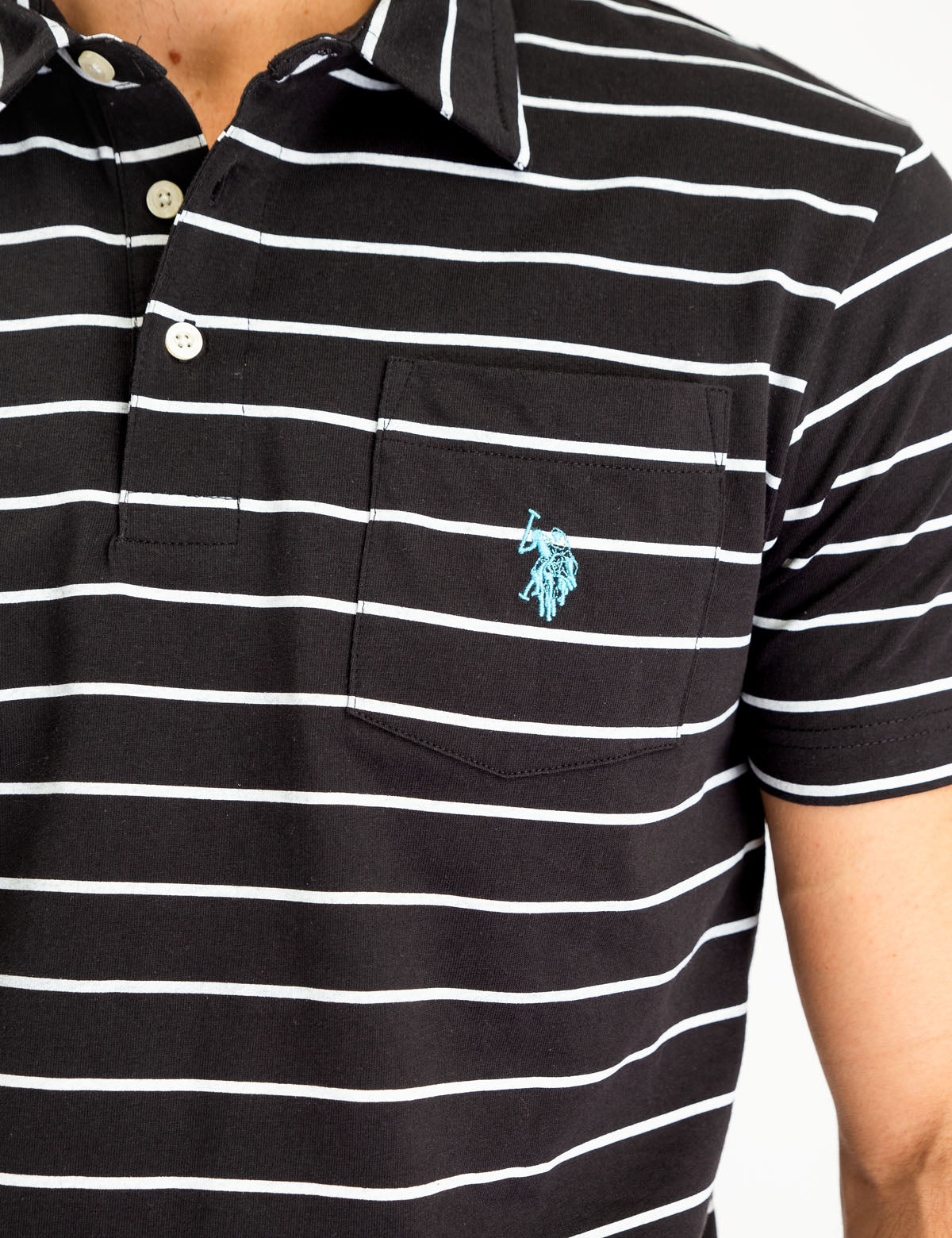 Men's Striped Polo Shirt with Pocket & Logo