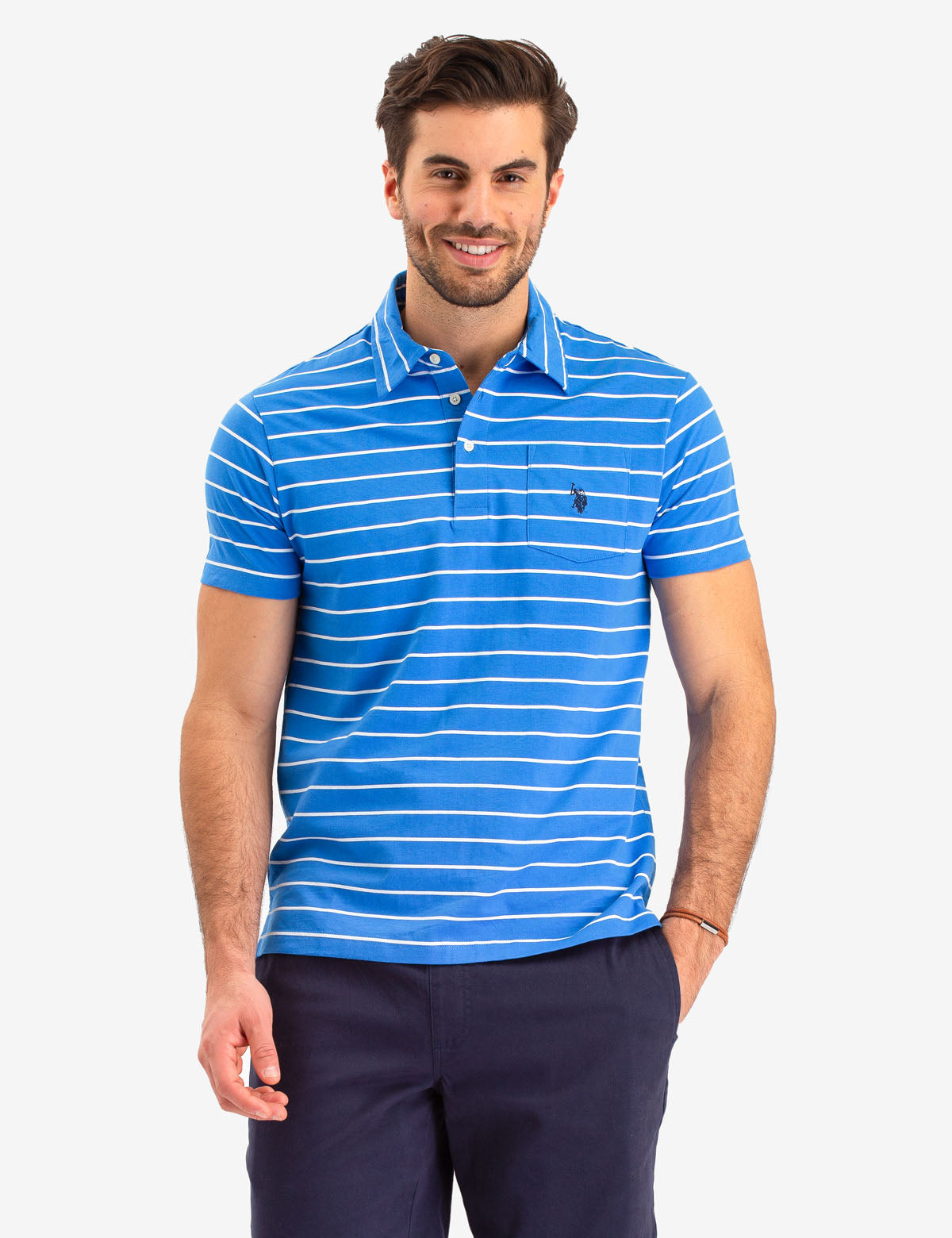 Men's Striped Polo Shirt with Pocket & Logo