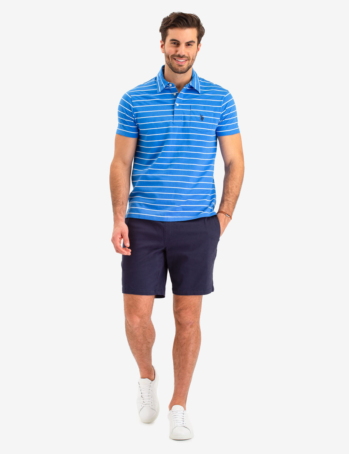 Men's Striped Polo Shirt with Pocket & Logo