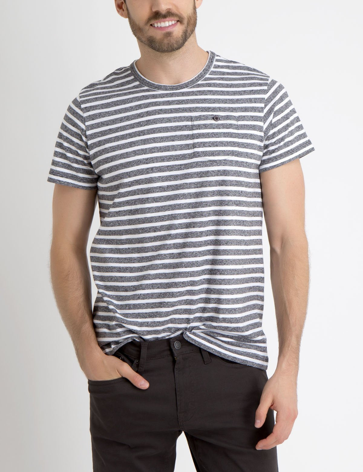 Men's Striped Pocket T-Shirt with Button Closure