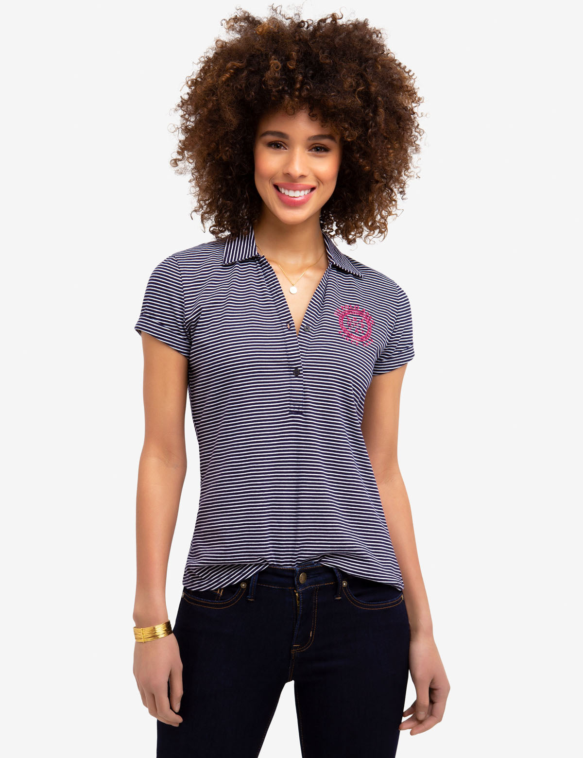 Men's Striped Polo Shirt - Short Sleeve with Embroidered Logo