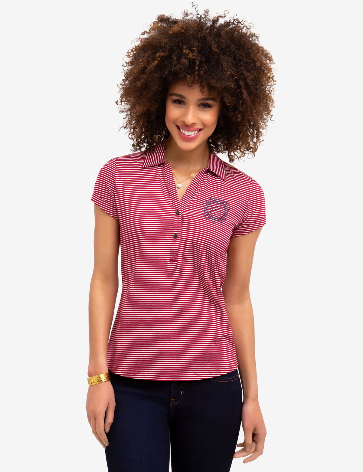 Men's Striped Polo Shirt - Short Sleeve with Embroidered Logo