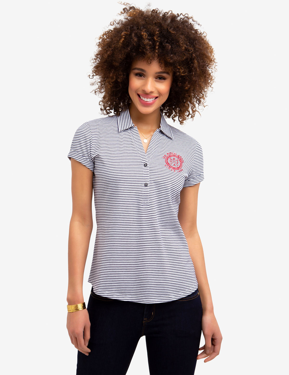 Men's Striped Polo Shirt - Short Sleeve with Embroidered Logo
