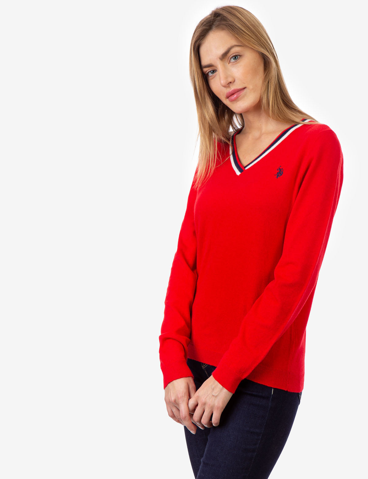 Striped Rib Knit V-Neck Sweater - Relaxed Fit Long Sleeve
