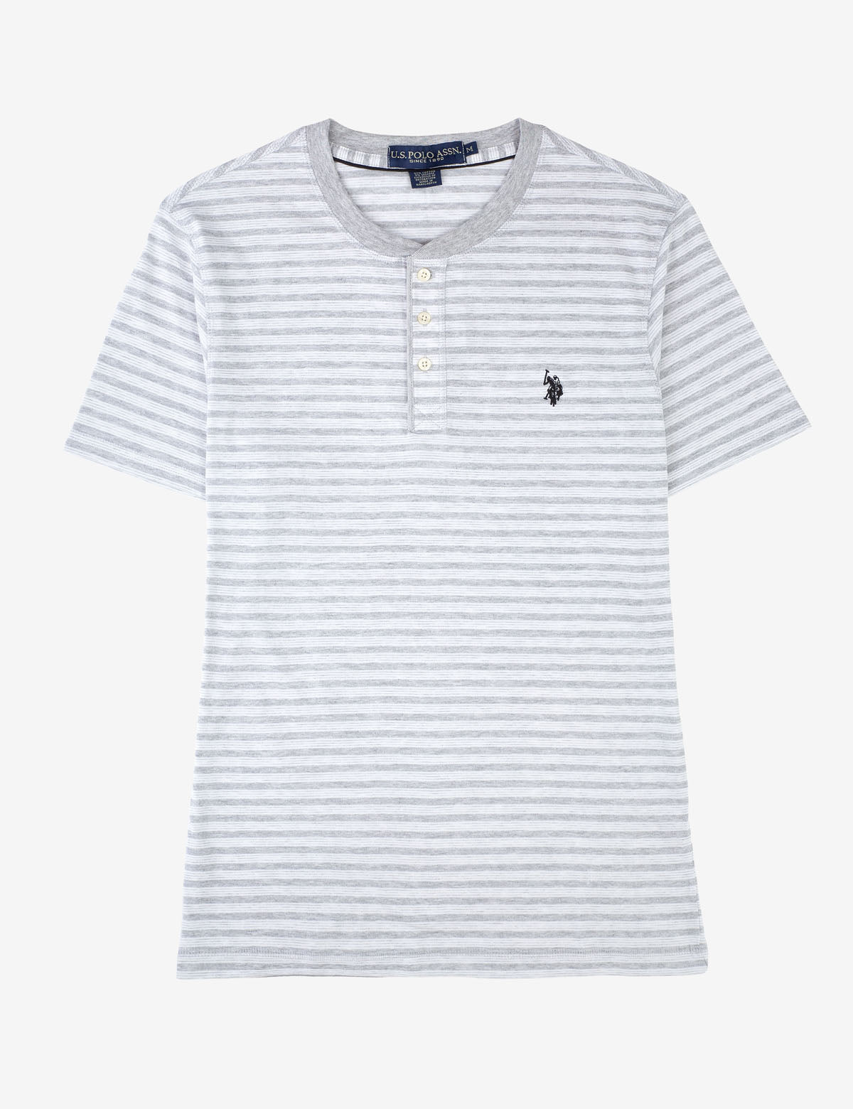Men's Striped Henley Shirt - Short Sleeve Button Placket Tee