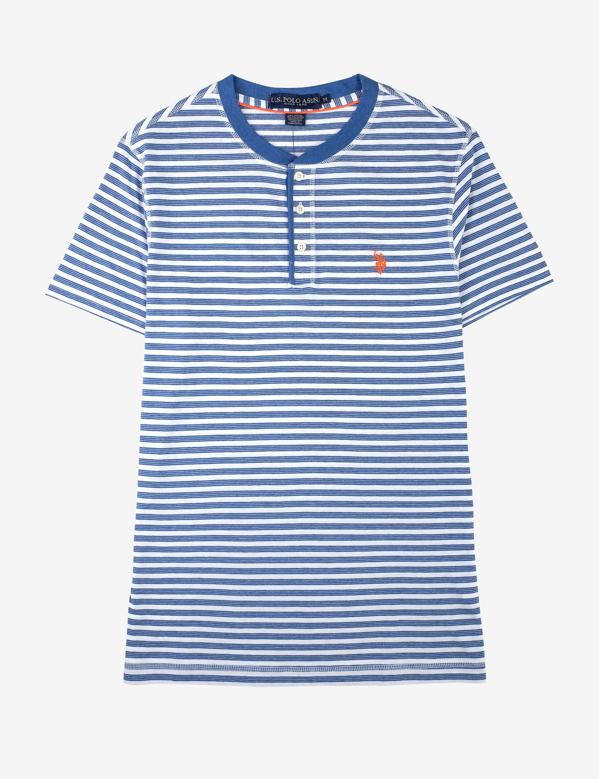 Men's Striped Henley Shirt - Short Sleeve Button Placket Tee