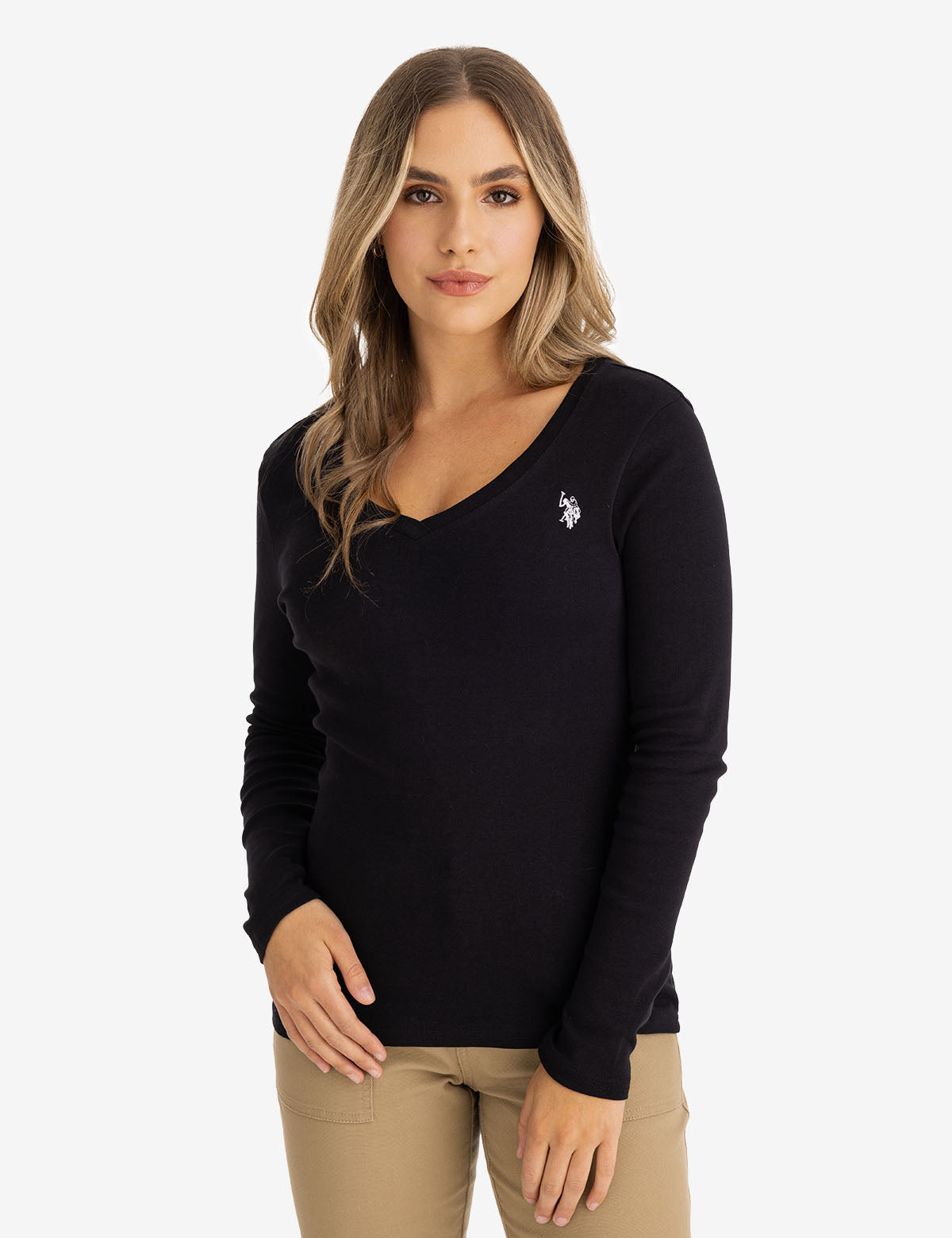 Women's Long Sleeve V-Neck T-Shirt - Soft Cotton Basic Top