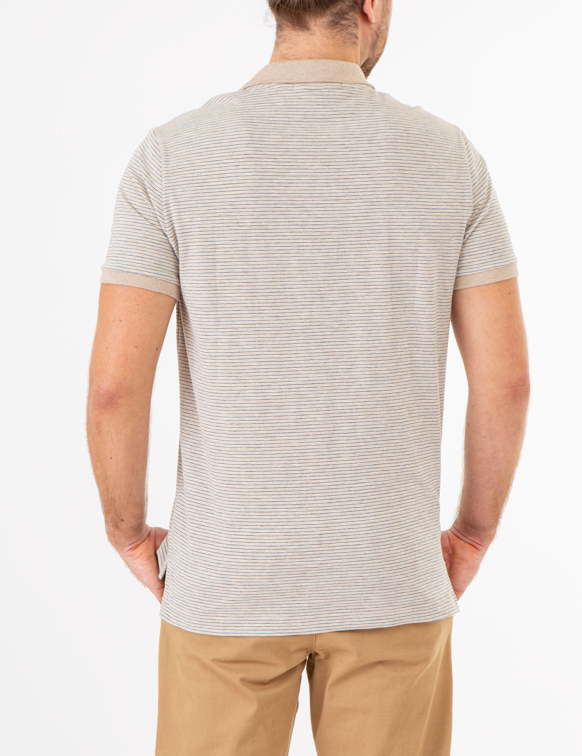 Men's Striped Polo Shirt with Contrast Collar & Rib Cuffs