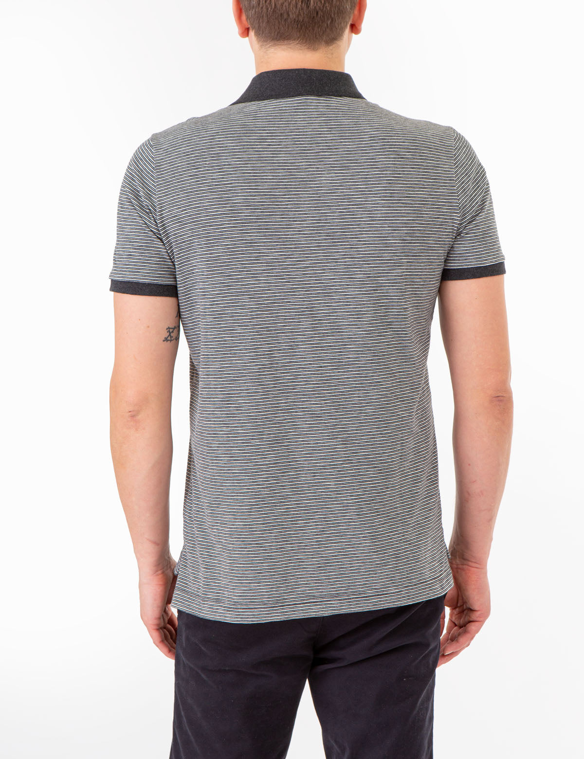 Men's Striped Polo Shirt with Contrast Collar & Rib Cuffs