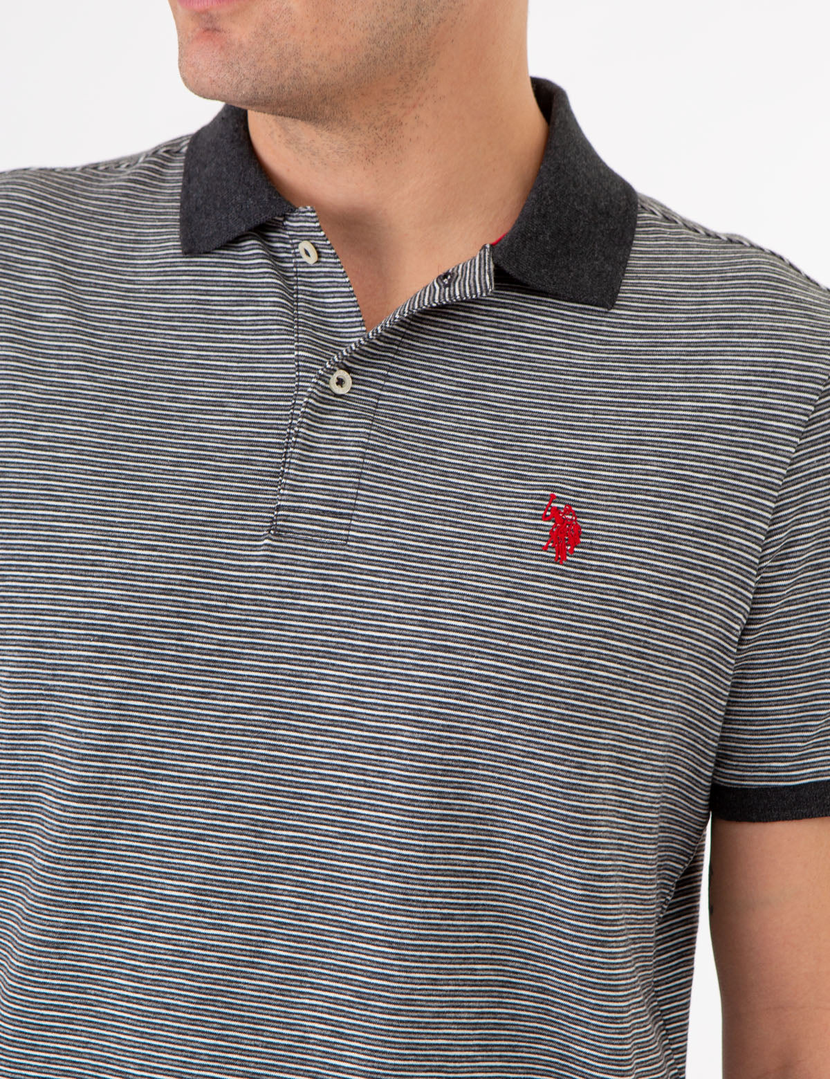 Men's Striped Polo Shirt with Contrast Collar & Rib Cuffs