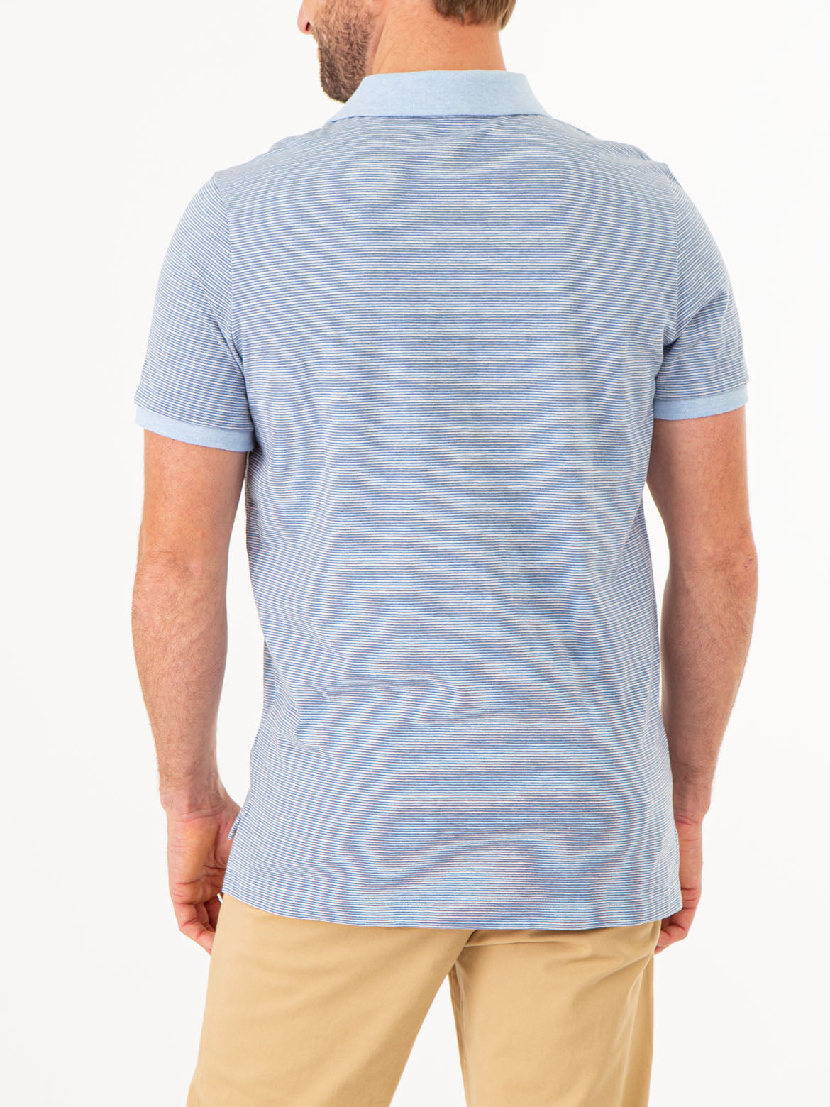 Men's Striped Polo Shirt with Contrast Collar & Rib Cuffs
